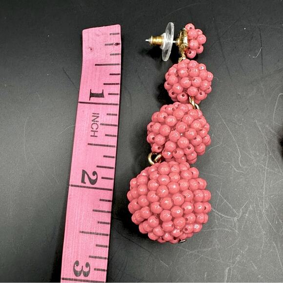 J Crew Beaded 3 Ball Dangle Earring Drop Statement Wild Berry Pierced Preppy - Picture 7 of 8